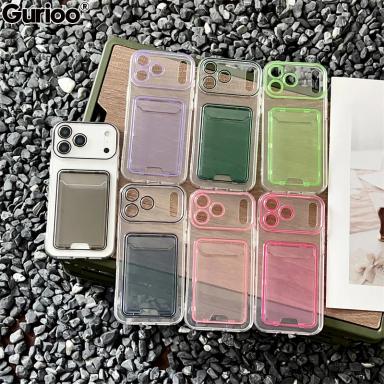 Transparent Jelly Color Card Clip Wallet Phone Cases For iPhone 17 Air 16 15 14 Plus 13 12 11 Pro Max SIlicone Shockproof Cover