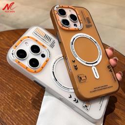 Matte Magnetic Magsafe Case For iPhone 16 Plus 15 13 12 14 16 Pro Max Wireless Charging Frosted Metal Lens Frame Buttons Cover