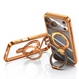 for iphone 17 Air Case Plating Magsafe Magnetic Bracket Case for iPhone 17 16 Pro 13 12 Max 15 14 16 Plus 17PRO Transparent Cove