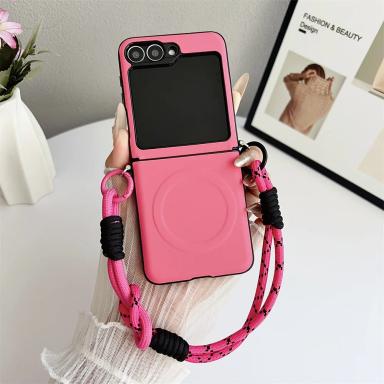 For Magsafe Magnetic Wrist Strap Phone Case for Samsung Galaxy Z Flip 7 FE 6 5 4 3 5G Flip7 Flip6 Flip5 Hinge Protection Cover