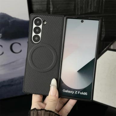 Carbon Fiber Pattern Leather Magnetic Phone Case For Samsung Galaxy Z Fold 7 6 5 4 3 Fold7 Fold6 Fold5 Fold4 Hard Back Cover