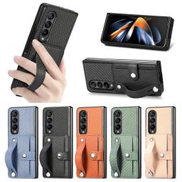 Creative Flip Wallet Card Phone Cover For Samsung Galaxy Z Fold 5 4 3 2 Full Protection Anti-Drop Wrist Strap Folding Phone Case