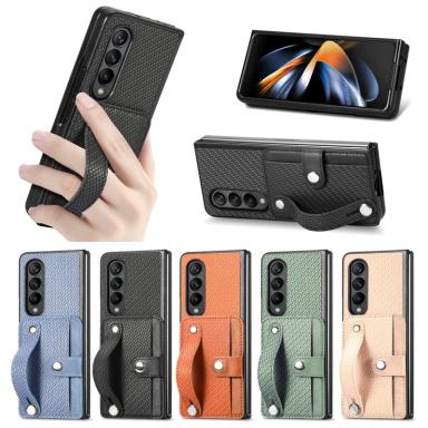 Creative Flip Wallet Card Phone Cover For Samsung Galaxy Z Fold 5 4 3 2 Full Protection Anti-Drop Wrist Strap Folding Phone Case