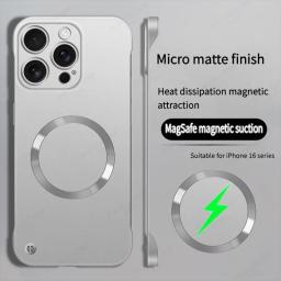 Ultra Thin PC Frameless Magnetic Case For iPhone 16 Pro Max 15 16 Plus 14 12 13 15 Pro Max For Magsafe Metal Matte Phone Cover