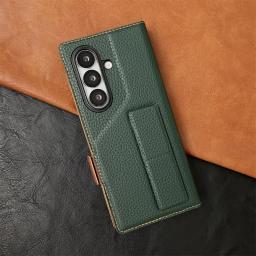 Wristband Stand Bracket Leather Phone Case for Samsung Galaxy Z Fold 7 6 5 4 3 Flip Card Wallet Holder Full Protection Cover