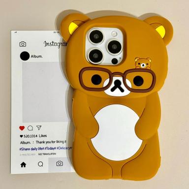Ins Newest Rilakkuma Bear Wear Glasses Phone Case For iPhone 16 ProMax 15 14 13 12 Pro Max 6 7 8 Plus 3D Cartoon Silicone Cover