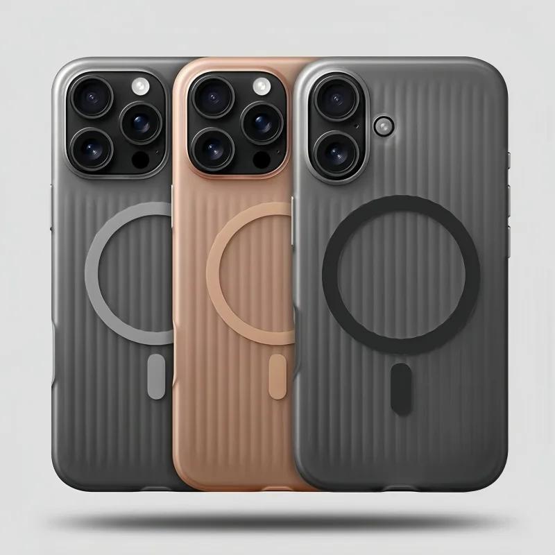 Corrugated Pattern For Magsafe Magnetic Wireless Charging Case For iPhone 17 Air 16 15 14 13 12 Pro Max Shockproof Stripe Cover