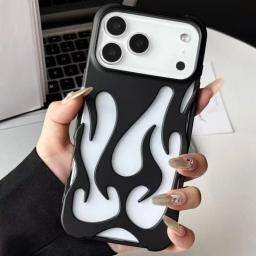 3D Flame Pattern Hollow Slim Phone Case For iPhone 17 Air 16 15 14 13 12 11 Pro Max Shockproof Protective Heat Dissipation Cover