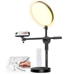 Brolaviya Overhead Video Floor Stand With Full-Screen Fill 10" Ring Light With Remote, Metal Flexible Arm,1/4" Head For Camera, Webcam, With Mobile Bracket For Youtube, Desktop, Bedroom, Office.