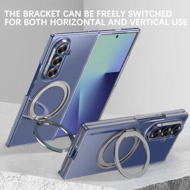 Wireless Charging 360° Rotating Magnetic Magsafe Holder Phone Case for Samsung Galaxy Z Fold 7 6 5G Transparent Shockproof Cover