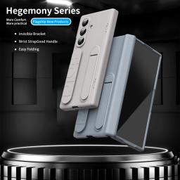 For Samsung Galaxy Z Fold 7 Case PC Wristband Wrist Strap Kickstand Anti-fingerprint Cover With Tempered Glass for Z Fold7