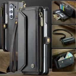 Crossbody Purse for Samsung Galaxy Z Fold 7 Fold5 Fold 4 3 Fold 6 Leather Flip Case Book Wallet Coque Retro Vintage Card Slots