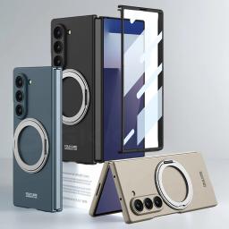 Armor Magnetic Ring Holder Case For Samsung Galaxy Z Fold 7 Wireless Charge Front Screen Protector Cover For Galaxy Z Fold7 Case