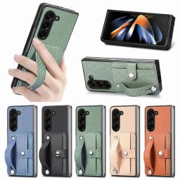 Luxury Case For Samsung Galaxy Z Fold 7 5G 2025 Leather Card Wristband Back Cover For Galaxy Z Fold 6 5 4 3 2 Fold7 Funda