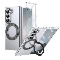 360 Rotating Magnetic Stand Transparent Phone Case for Samsung Galaxy Z Fold 7 6 5 4 3 Magsafe Wireless Charging Protect Cover