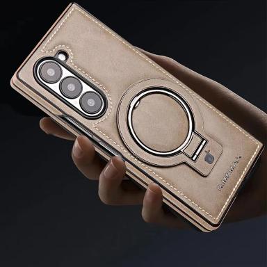 Luxury Magnetic Ring Holder Z Fold6 Leather Case For Samsung Galaxy Z Fold 4 5 6 Wireless Charging Shockproof Protective Cover