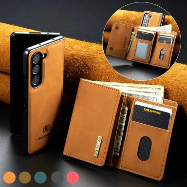Retro Leather Detachable Wallet Magnetic Case For Samsung Galaxy Z Fold 7 6 5 4 3 Tri-fold Card Bag Back Shell Shockproof Cover