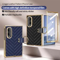 VIETAO For Galaxy Z Fold 8 Ultra Case With Ring Holder&Built-in Screen Protector Women Quilted Leather Z Fold 8/7/6 Phone Case