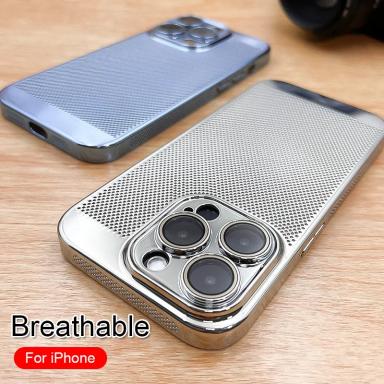 Electroplate Breathable Heat Dissipation Cooling Case For iPhone 17 16 15 Pro Max 14 13 12 11 PC Hard Back Cover