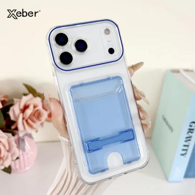 Transparent Card Holder Slot Bracket Case For iPhone 17 16 15 14 13 Pro Max Plus Wallet Folding Stand Holder Candy Color Cover