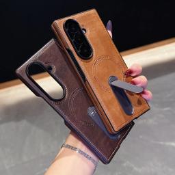 Business Leather Magnetic Invisible Bracket Case For Samsung Galaxy Z Fold 7 6 5 4 3 Shockproof Wireless Charge Protective Cover
