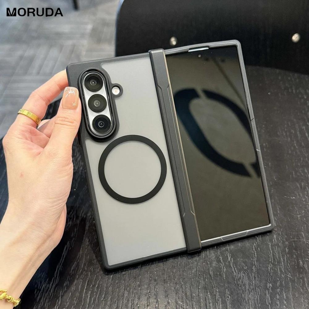 for Magsafe Matte Transparent Case for Samsung Galaxy Z Fold 7 6 5 4 Fold7 zfold Magnetic Hard Hinge Protection Shockproof Cover