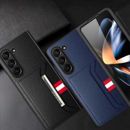 Protective Leather Bag Case for Samsung Galaxy Z Fold 7 6 5 5G fold7 Fold5 Fold6 Fold 4 3 2 Fold4 Fold3 Fold2 Card Slot Cover