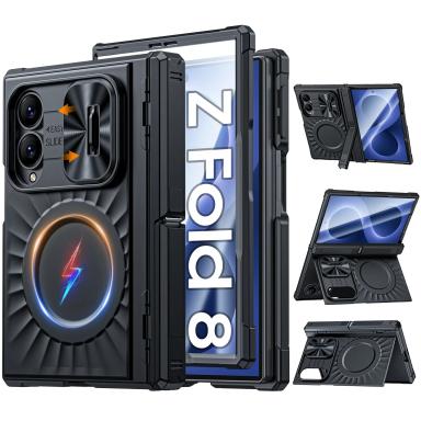 for Samsung Galaxy Fold 8 Case, with Magnetic,Tempered Glass Screen Protector, Slim Translucent Matte Shockproof Case-Black