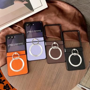 Auspicious Clouds PU Leather for Magsafe Magnetic Phone Case for Samsung Galaxy Flip 7 FE 6 5 4 3 Zflip7 Shockproof Hinge Cover