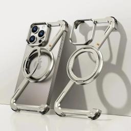 Z -Shape Aluminum Alloy Rimless Magnetic Phone Case For iphone 17 16 15 14 13 Plus Pro Max Metal Holder Magsafe Shockproof Hard
