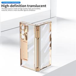 For Samsung Galaxy Z Fold 3 4 5 Case Electroplated Hinge Transparent 360 Full Protective Film Bracket Cover For Galaxy Z Fold6