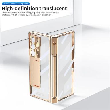 For Samsung Galaxy Z Fold 3 4 5 Case Electroplated Hinge Transparent 360 Full Protective Film Bracket Cover For Galaxy Z Fold6