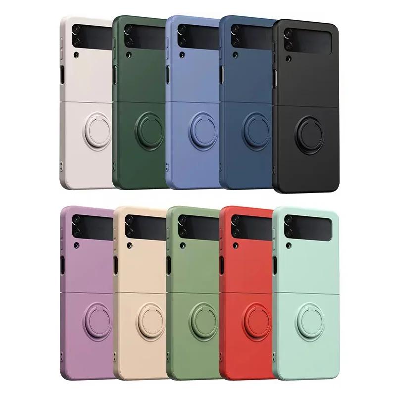 Liquid Silicone Phone Case For Samsung Galaxy Z Flip 4 Flip3 Flip4 Flip3 5G Ring Holder Stand Kickstand Shockproof Folding Cover