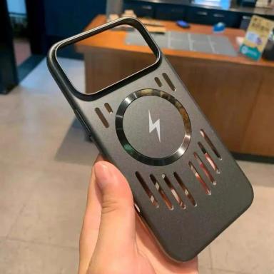 Hard Metal Matte Armor Hollow Case For iPhone 17 Air 16 15 14 13 12 Pro Max 17Pro Rugged For Magsafe Wireless Charging