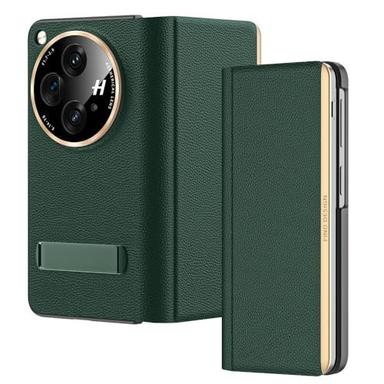 Gaffar India Magnetic Leather Flip Cover with Hinge Protection Compatible with OnePlus Open (Release 2023) Hard PC Built-in Kickstand Camera Protection Case, Green