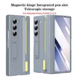 Magnetic Hinge Phone Case For Samsung Galaxy Z Fold 7 3 4 5 6 Screen Glass Protection Retractable Storage Pen Slot Holder Cover