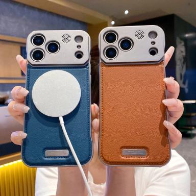 For Magsafe Magnetic Luxury Solid Color Leather Not Border Aromatherapy Phone Case For iPhone 17 Pro Max Air Bumper Back Cover