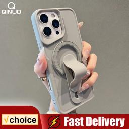 For Magsafe Magnetic Push Pull Ring Holder Case For iPhone 16 15 14 13 12 11 Pro Max Luxury Matte Shockproof Stand Bracket Cover