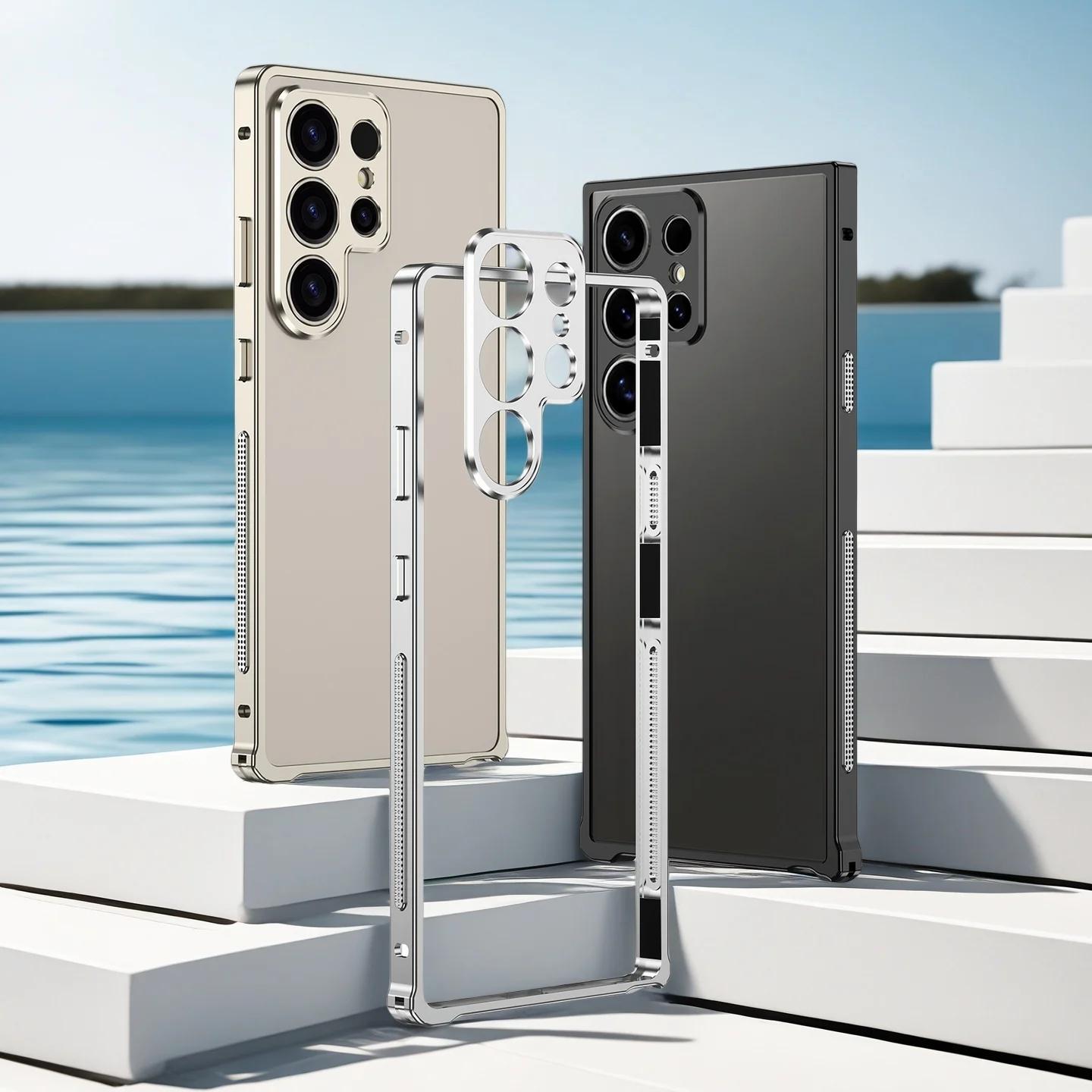 Luxury Metal Heat Dissipation Frame Case For Samsung Galaxy S25 S24 S23 Ultra Alloy Lens Protect Shockproof Cooling Bumper Cover