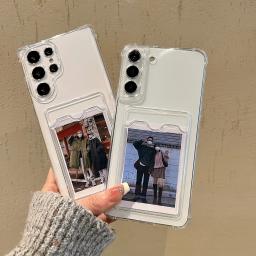 Clear Card Holder Phone Case For Samsung Galaxy S25 Ultra Cases Samsung S24 Ultra S23 FE S22 Plus Wallet Card Slots Soft Cover