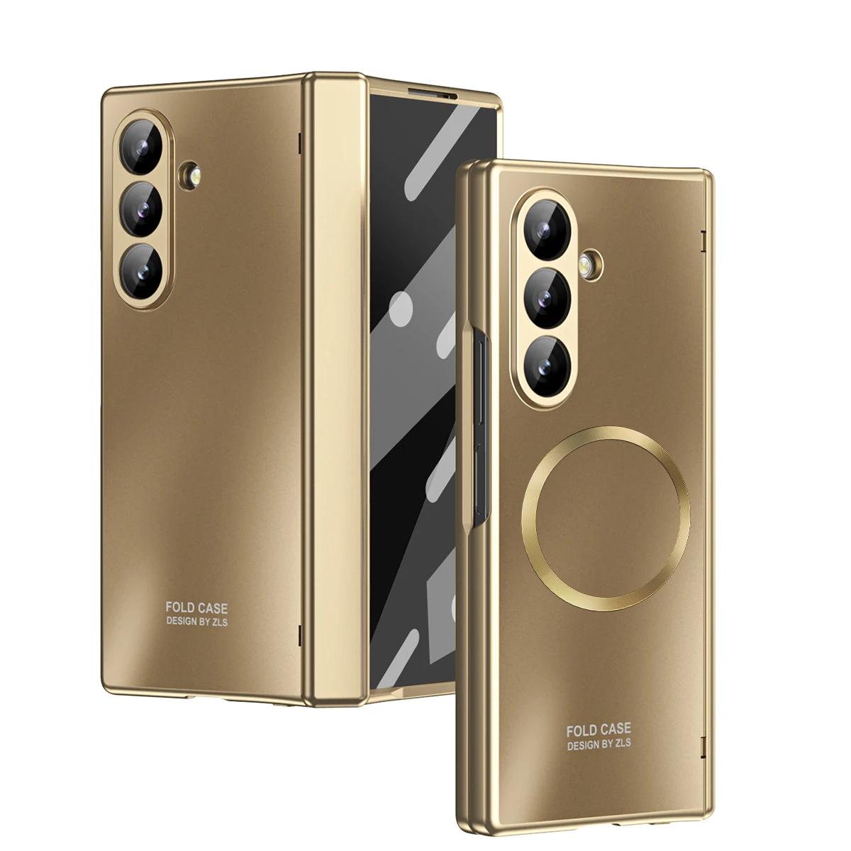 For Samsung Galaxy Z Fold 7 Case Hard plating Magnetic wireless charging Protective Back Cover Case For Z Fold7 6 5 Phone Shell