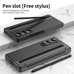 For Samsung Galaxy Z Fold 7 6 5 4 3 Leather Hinge Phone Case Outer Screen Glass S Pen Slot Protective Cover for Galaxy Z Fold 7