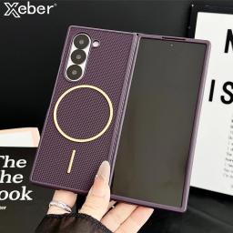 Luxury Non-Slip Lattice For Magsafe Magnetic Phone Case for Samsung Z Fold 7 6 5 zfold 4 3 Wireless Charging Protective Cover