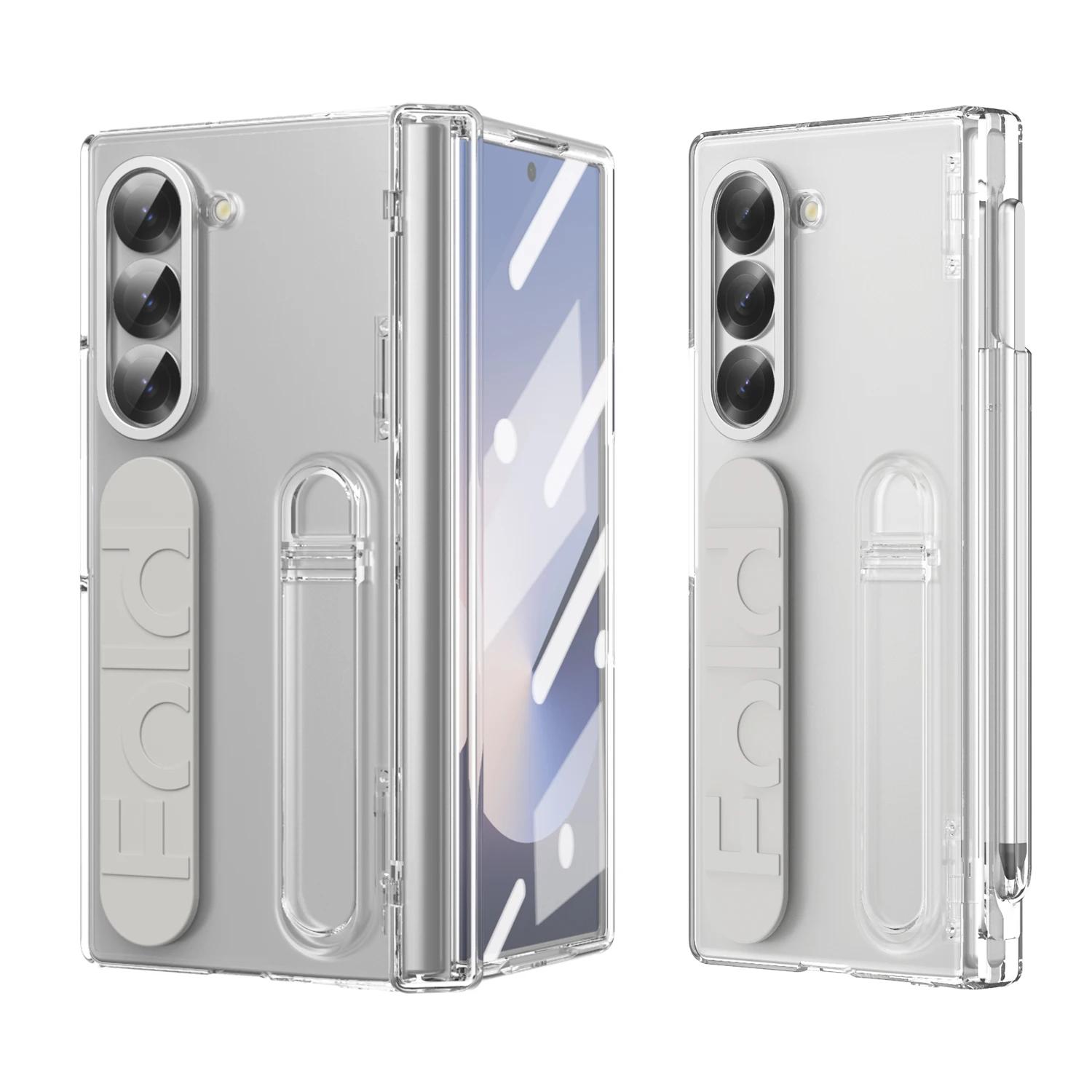 Hinge Wristband Holder Case for Samsung Galaxy Z Fold 7 6 5 4 3 5G With S Pen Slot Screen Glass Protective Cover For Z Fold 6