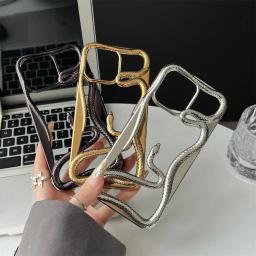 3D Luxury Snake Phone Case For iPhone 16 Pro Max 15 14 Plus 13 12 promax 11 Matte Plating Fashion Protective Cover Fundas