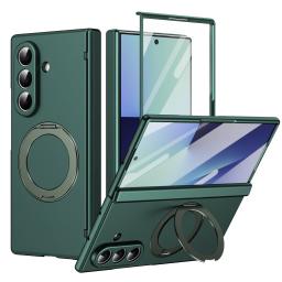 With Front Glass Screen Film Hinge Protection Case For Samsung Z Fold 8 Ultra 5 6 7 8 360° Rotating Magnetic Alloy Stand Cover