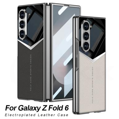GKK Luxury Plating Leather Case For Samsung Galaxy Z Fold 6 Outer Screen Glass Plastic Frame Cover For Galaxy Z Fold 5 4 3 Case