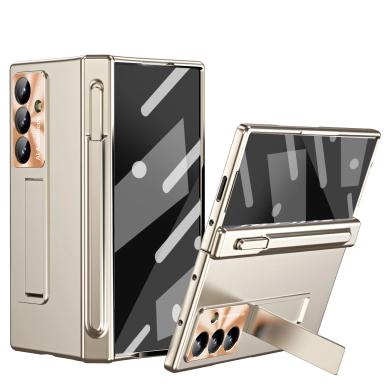 Luxury Phone Case with Pen For Samsung Galaxy Z Fold 4 5 6 7 Electroplated Glass Film Hinge Protection Cover