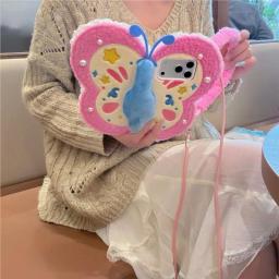 Plush Butterfly Cute Cartoon Phone Case For iPhone 17 ProMAX 16 15 14 Pro Max fluffy With a handle Dopamine shockproof Cover