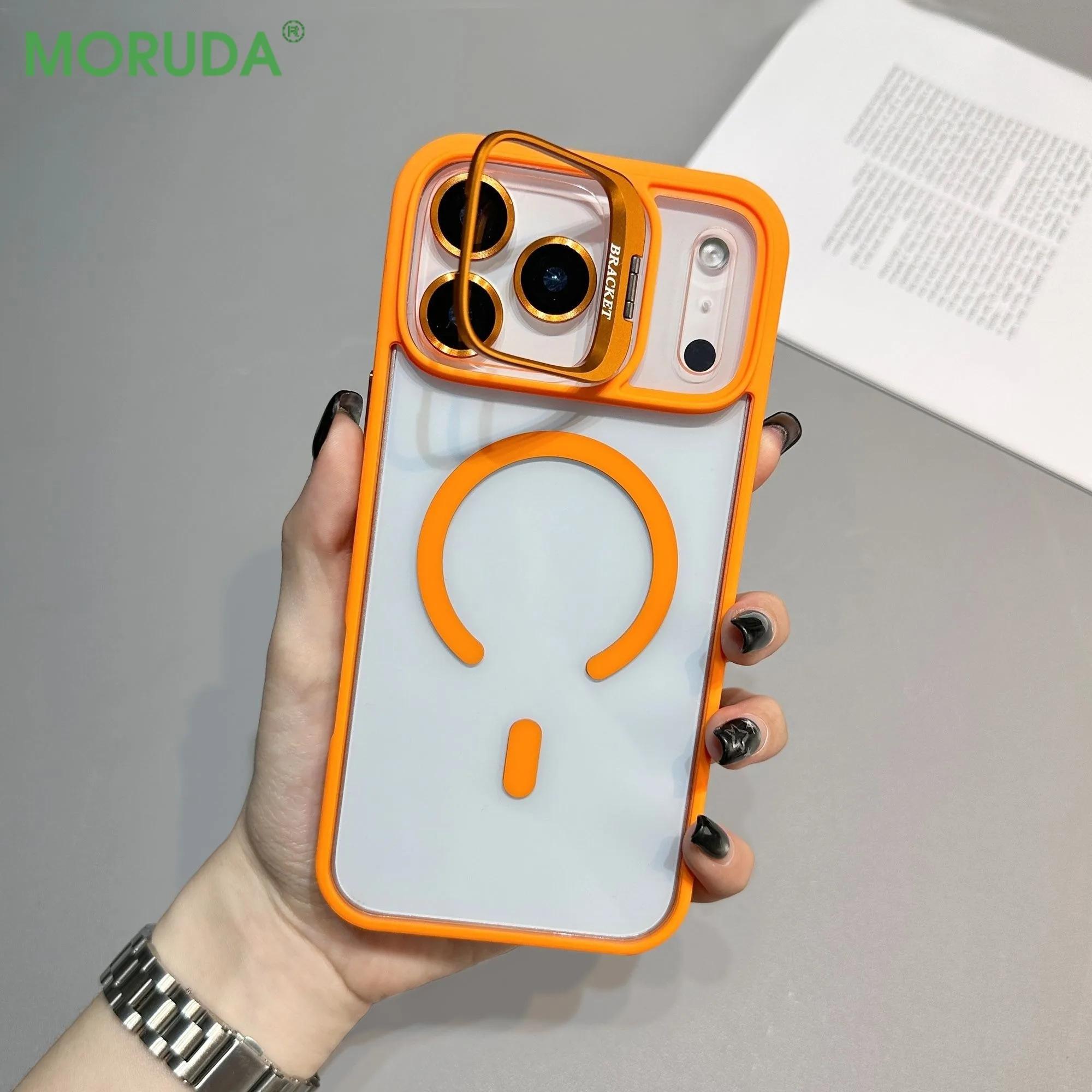 Luxury Invisible Bracket Magnetic Case For iPhone 17Air 17 16 15 14 Pro Max Plus 17Pro Magsafe Transparent Cover Gift Lens Film